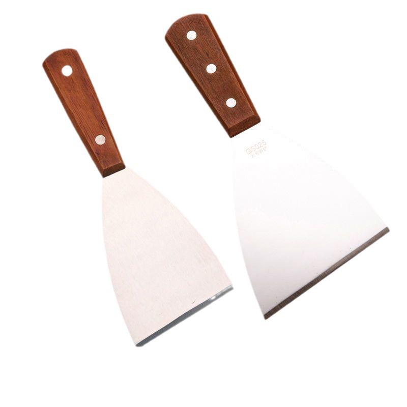 Barbekü, Kekler ve Tiramisu için Paslanmaz Çelik ve Masif Ahşap Açılı Spatula Seti