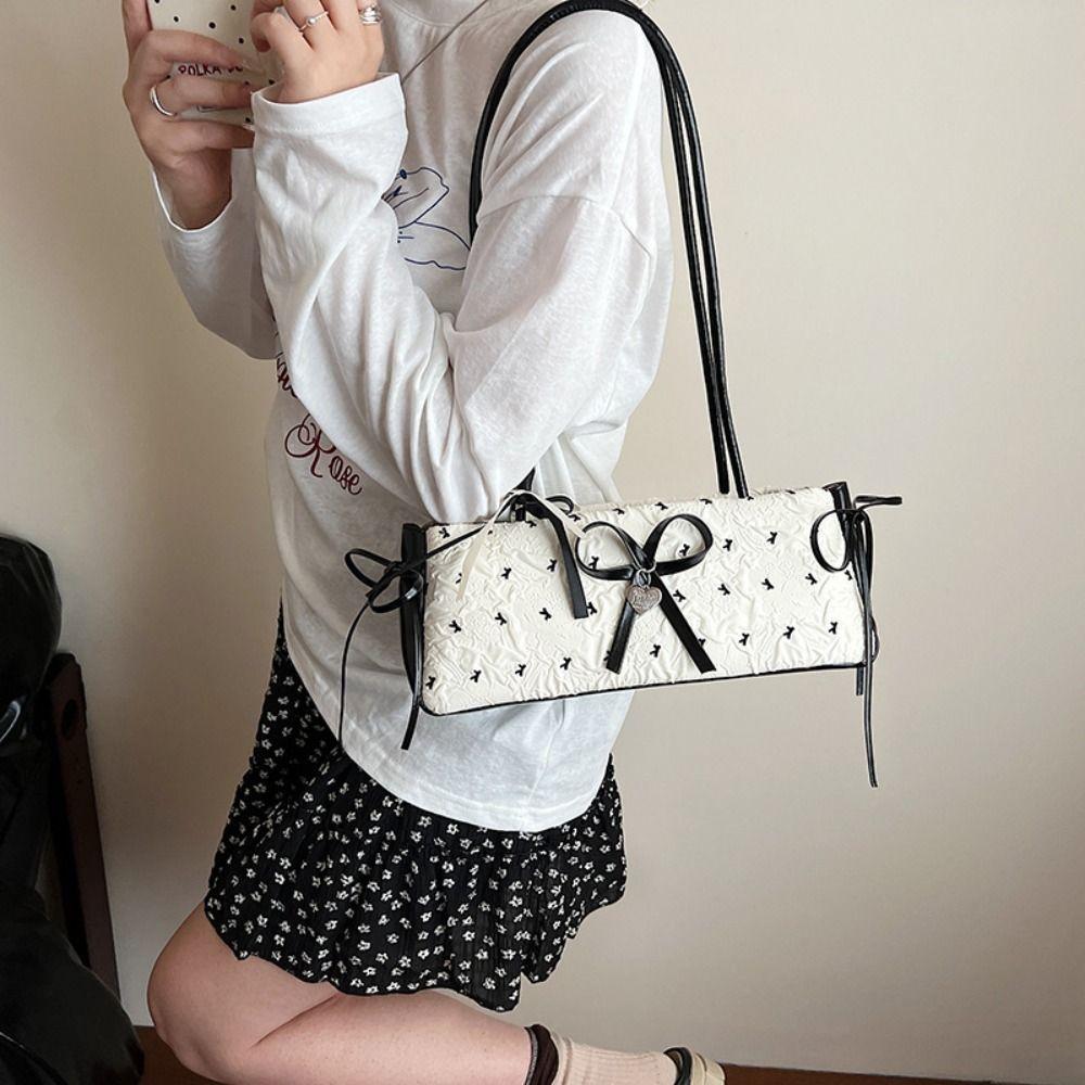 Sweet French Stick Underarm Bag French Armpit Bag All Match Bow Ribbon Shoulder Bag  Women