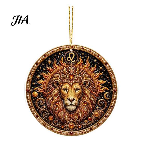 Hanging Home Ornament 2D Flat Pearl Painting Ornament, Double Sided Zodiac Theme Gem Decorative Pendant Art Craft, Rhinestone Beads Pattern