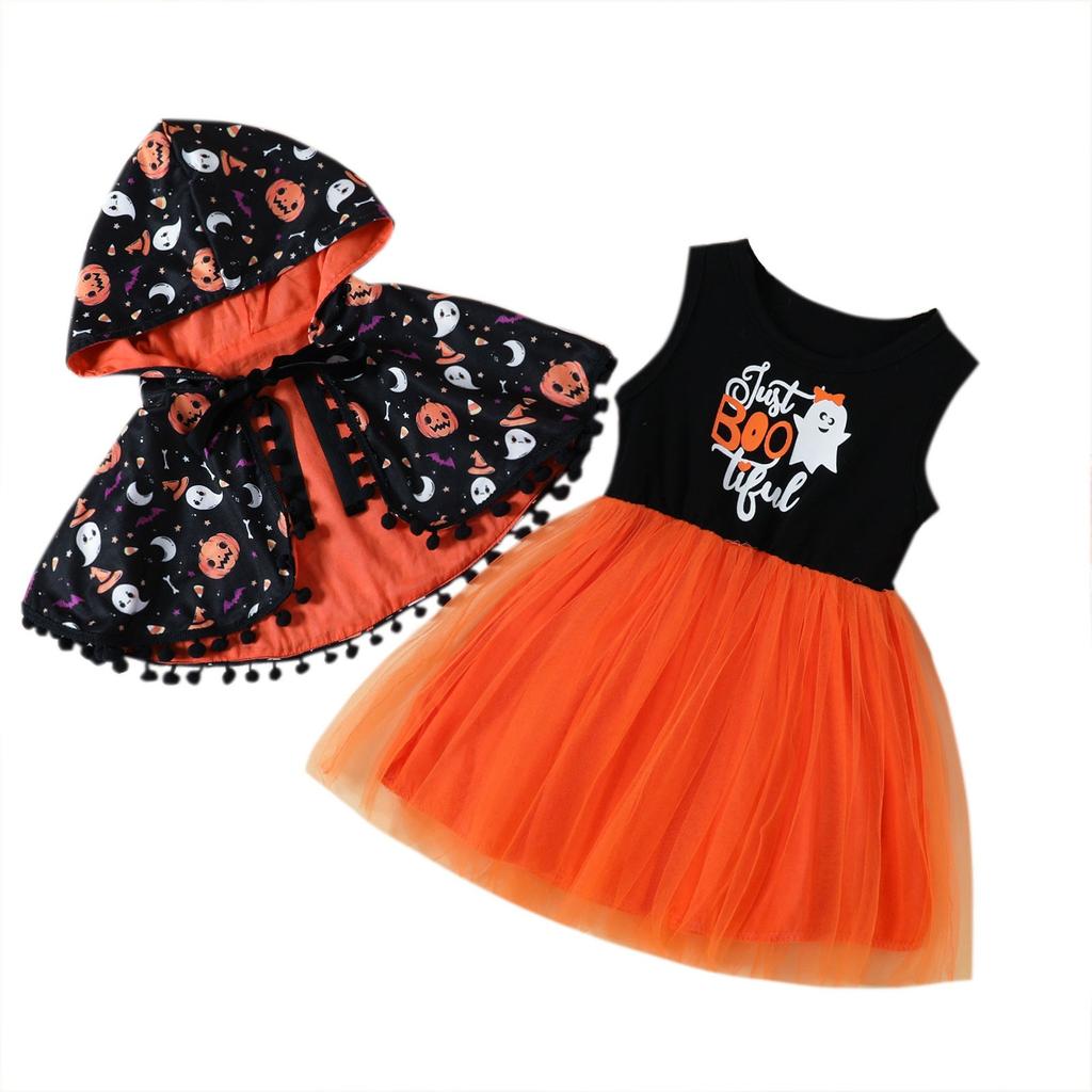 Kleinkind Halloween Bedrucktes Cape Kleid mit Kapuze für Kinder