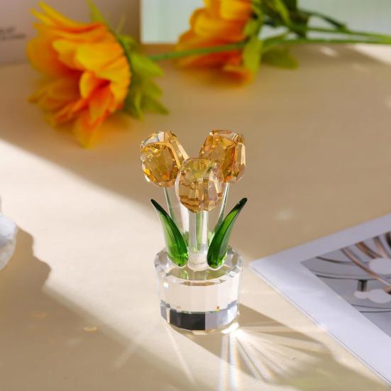 Faux Crystal Tulip Figurine Collectible Clear Tulip Flower Ornament Glass Flower Bouquet Gifts for Valentine's Day Birthday Women Girlfriend Wife