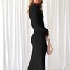 IHUASU Autumn and Winter Women's Sexy Spice Long Sleeve Twisted Pleated Dresses Long Dresses