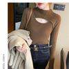 2022 Autumn Winter New Women Fashion Hollow Out High Neck Solid ColorLong Sleeve KnitSweater For Ladies Slim  Knitted Pullovers