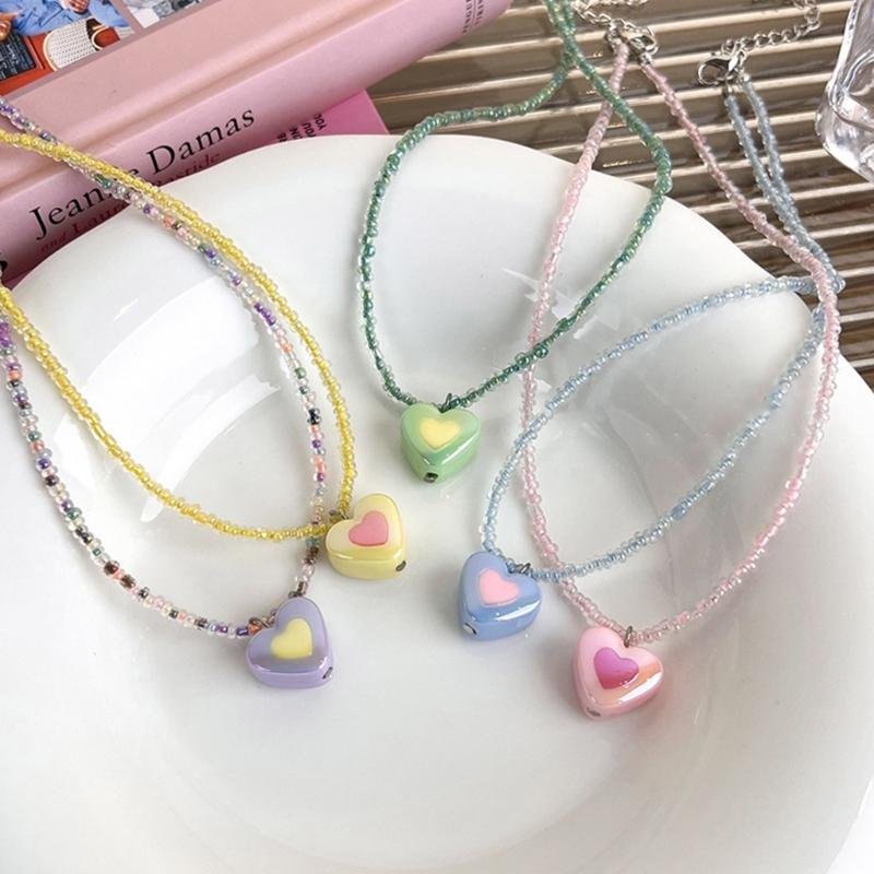 Acrylic Heart Beaded Necklaces Heart Pendant Choker  Beads Chokers Party Accessories Gift for Women Girlfriends