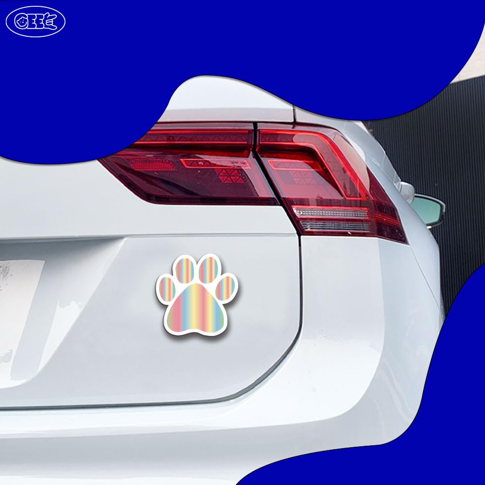 GEEKBEAR Paw Print Car Magnet - Colorful Reflective Weatherproof - Size: 12cm X 12cm (Gradient)
