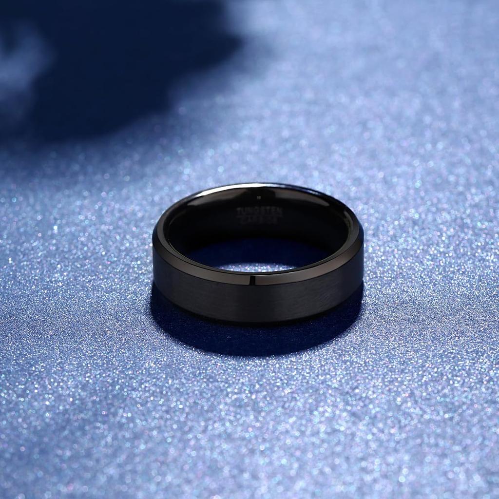 083BASE Tungsten Matte Side Black 6mm Size 15 Ring, Men's & Women's, Simple, Finish, Cut, Interior, Thick,