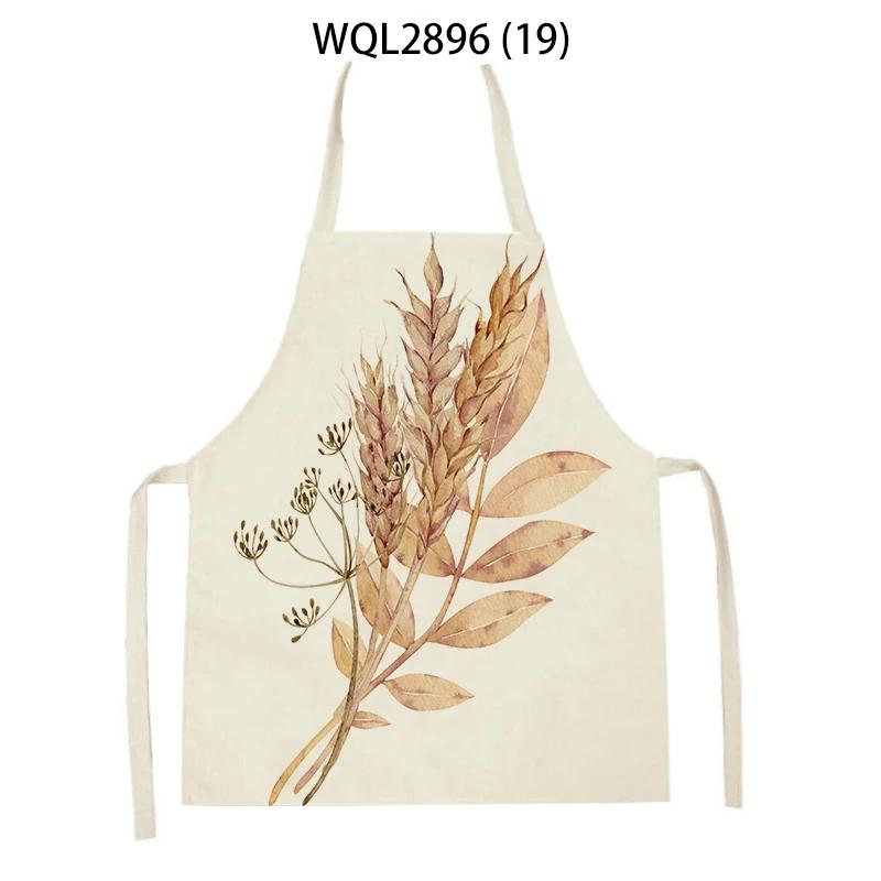 Plants Printed Kitchen Aprons Men Women Cooking Cleaning Aprons Wheat Flowers Pattern Linen Waist Apron Baking Accessories