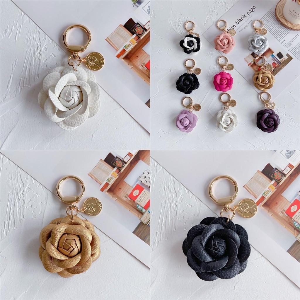 Stylish Leather Tea Flower Car Keyring Adorable Floral Bag Hanging Decoration