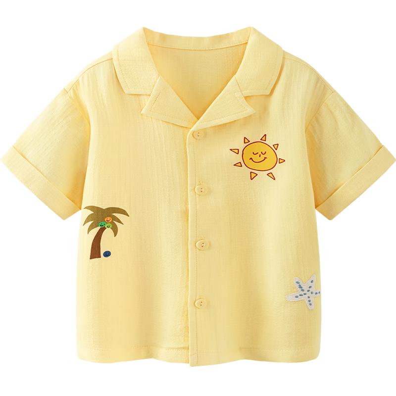 Minibala Boys' Bamboo Cotton Short Sleeve Lapel Shirt