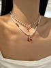 Trendy Red Fruit Cherry Beads Pendant Pearl Beaded Necklace For Women Trendy Party Clavicle Choker Jewelry Holiday Gift