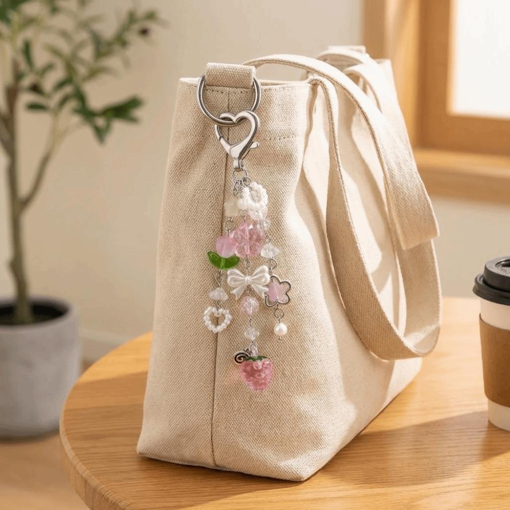 Strawberry Design Beaded Phone Chain Cute Flower Key Pendant Accessories Bag Charm Fairytale Theme