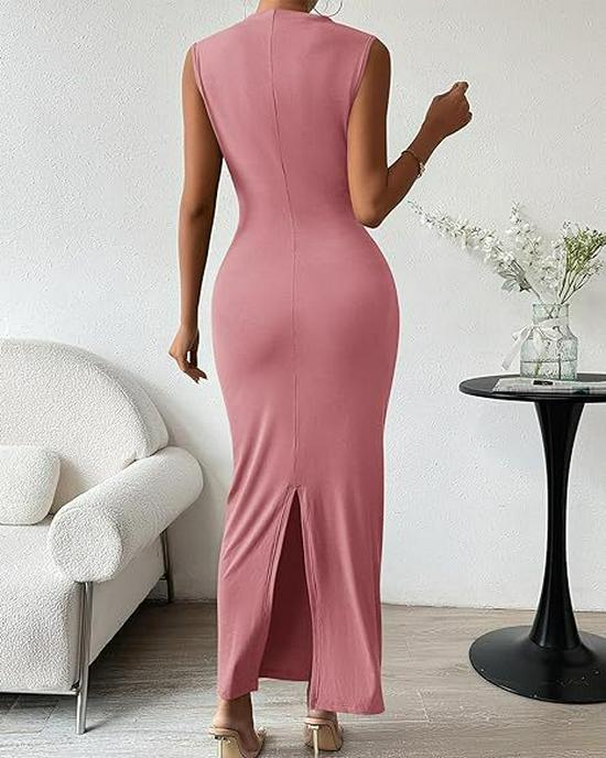 European Spring/Summer Sleeveless Back Slit Pleated Tight-Fitting Women's Dress 2026