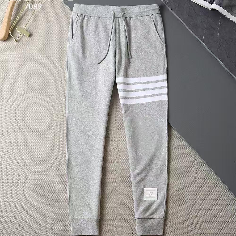 High-Quality Yarn-Dyed Four-Stripe All-Cotton Sweatpants, Unisex Casual Sports Series with Cuffed Long Pants