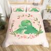 Cute Dinosaur Duvet Cover Pink Floral Comforter Cover Kawaii Cartoon Animal Bedding Set Twin Japanese Cherry Blossoms Bed Cover
