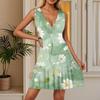 Women's Summer Dress V Neck Sleeveless Casual Floral Print Hem Pleated Dress