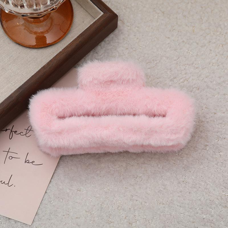Korean Large Square Plush Hair Clip for Women Fashion Temperament Shark Clip Barrettes Girl Headwear Hair Accessories