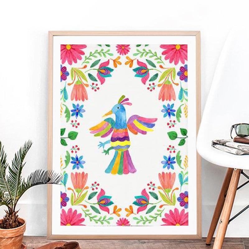 Flower Poster On Canvas Mexican Art Print Otomi Print Mexican Embroidery Art Canvas Painting Colorful Pattern Mexican Folk No Frame