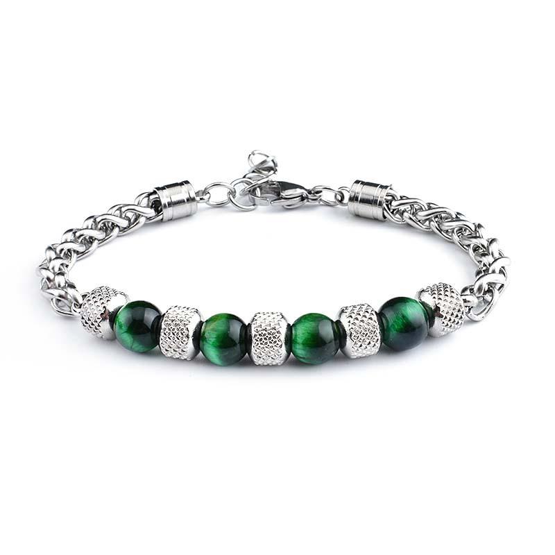 7 Stilvolle Herren Damen Gunmetal Edelstahl Kabelgliederkette Armband Natürliche Augenstein Perlenarmband