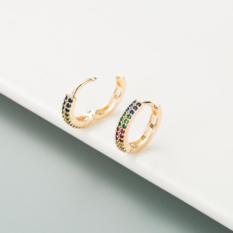 Women Creative Geometric Hoop Earrings Small Round Colorful Zircon Crystal Ear Studs Gold Color
