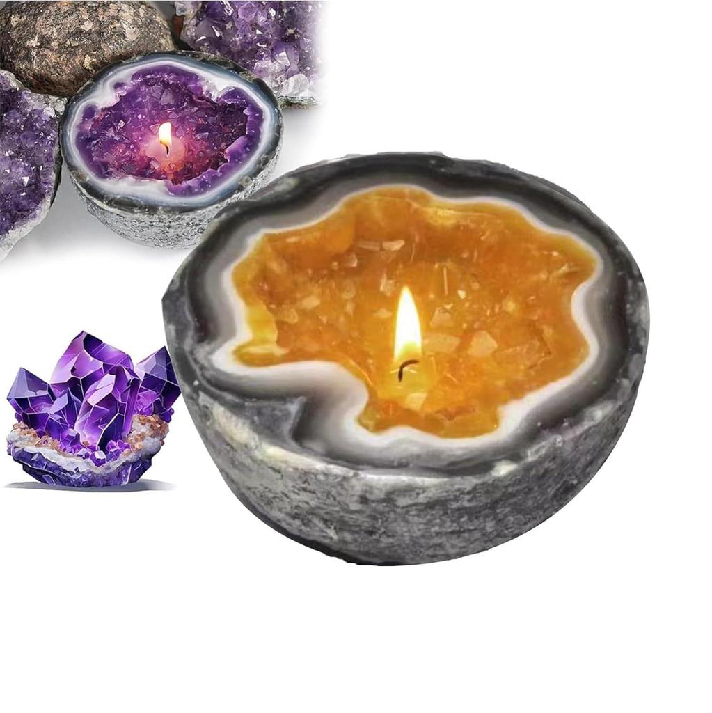 Creative Funny Crystal Geode Candle, Intention/Healing Crystal Energy Candle Amethyst and Rose Quartz Crystal Candle, Candle Bowls Ornament