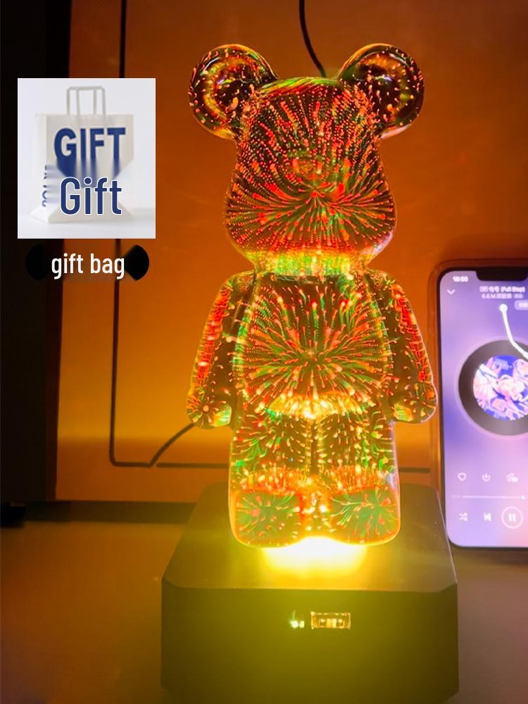 Luminous Birthday Gift Night Light for Girls and Women - Fireworks Bear Ornament