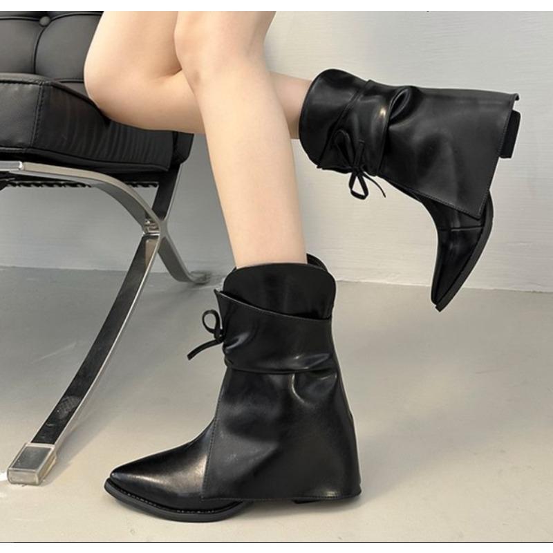 Fashion New Fashion Style Women's Cowboy Boots Pointed Toe Thick Heel Female Luxury Short Boots Large Size Bow Trouser Boots for Women