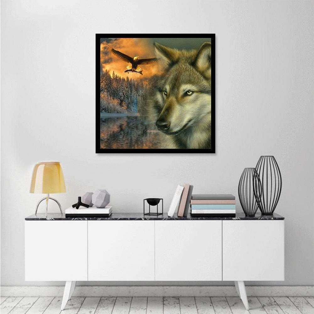 3D DIY diamantová malba křížovým stehem Wolf & Eagle Crystal Diamantové vyšívání Šití Celá sada diamantů Dekorativní