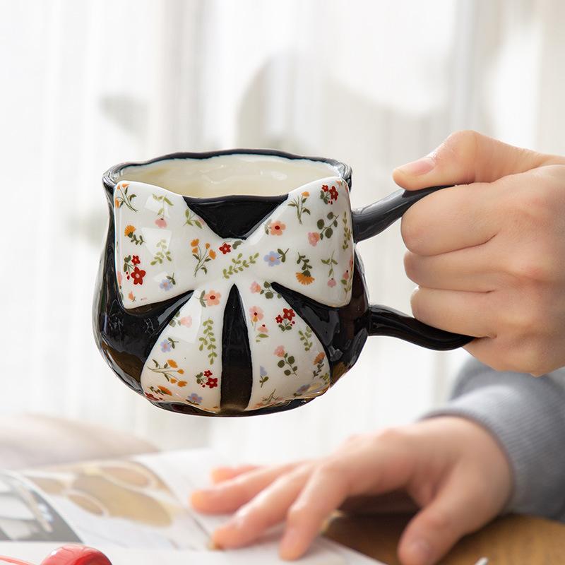 Original Style, Small Fresh And Exquisite Girl'S Heart, Small Floral Bow, High-Value Coffee Cup