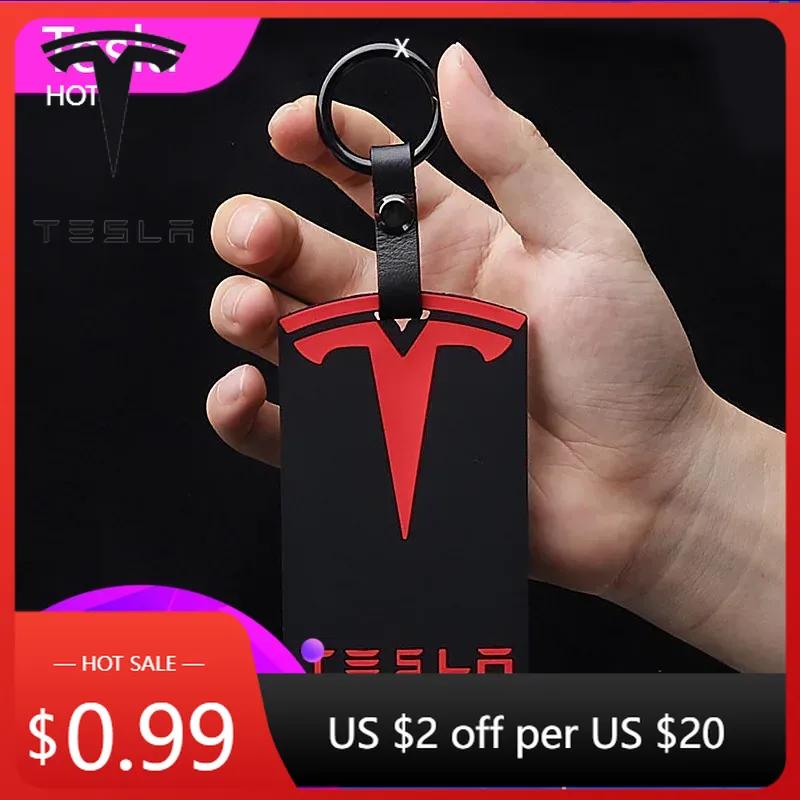 Car Sticker 2025 New Tesla 3D Design Highlight Key Card Holder Silicone Protector Cover Keychain for Tesla Model 3 Model Y Acces