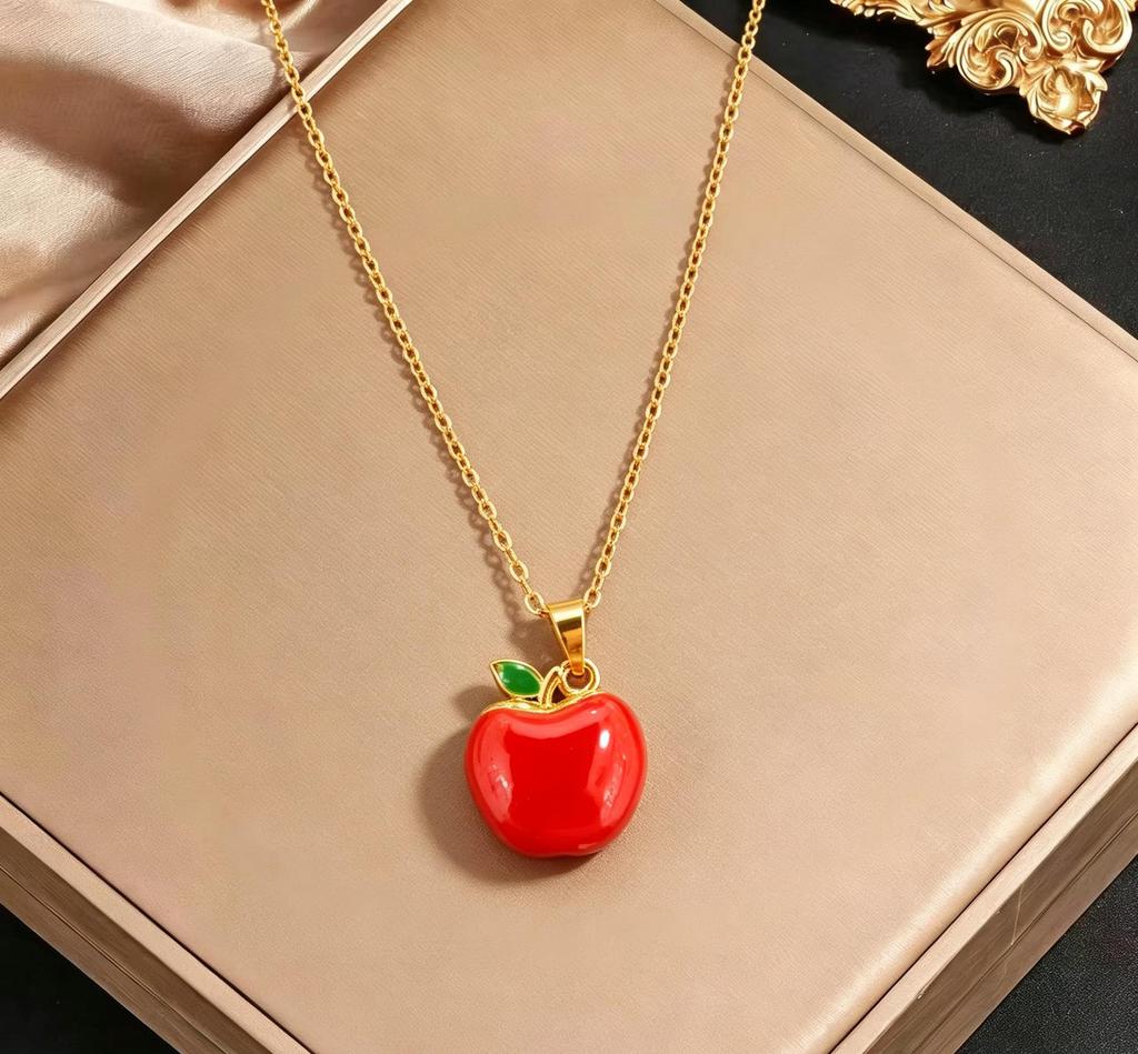 Stainless Steel Cherry Oil Dripping Apple Pendant Necklace - Hot Selling Fruit Series