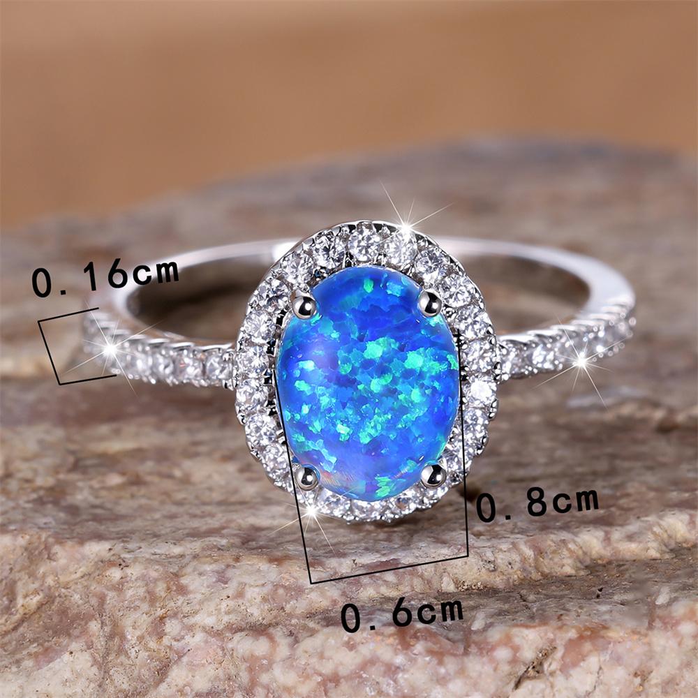 Classic Four Claw Oval Stone Ring Blue Fire Opal Engagement Band Trendy  Color Wedding Rings For Women Bridal Jewelry Gift