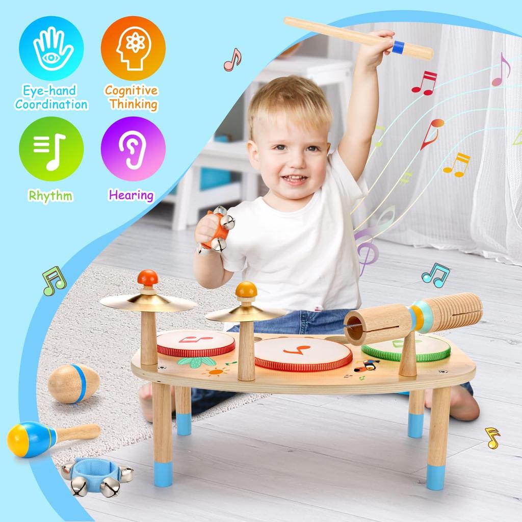 OATHX Kids Drum Set 11 In 1 Musical Instrument for Preschool Educational Musical Montessori Toddler Drum Percussion Birthday Gift for Boys and Ages -