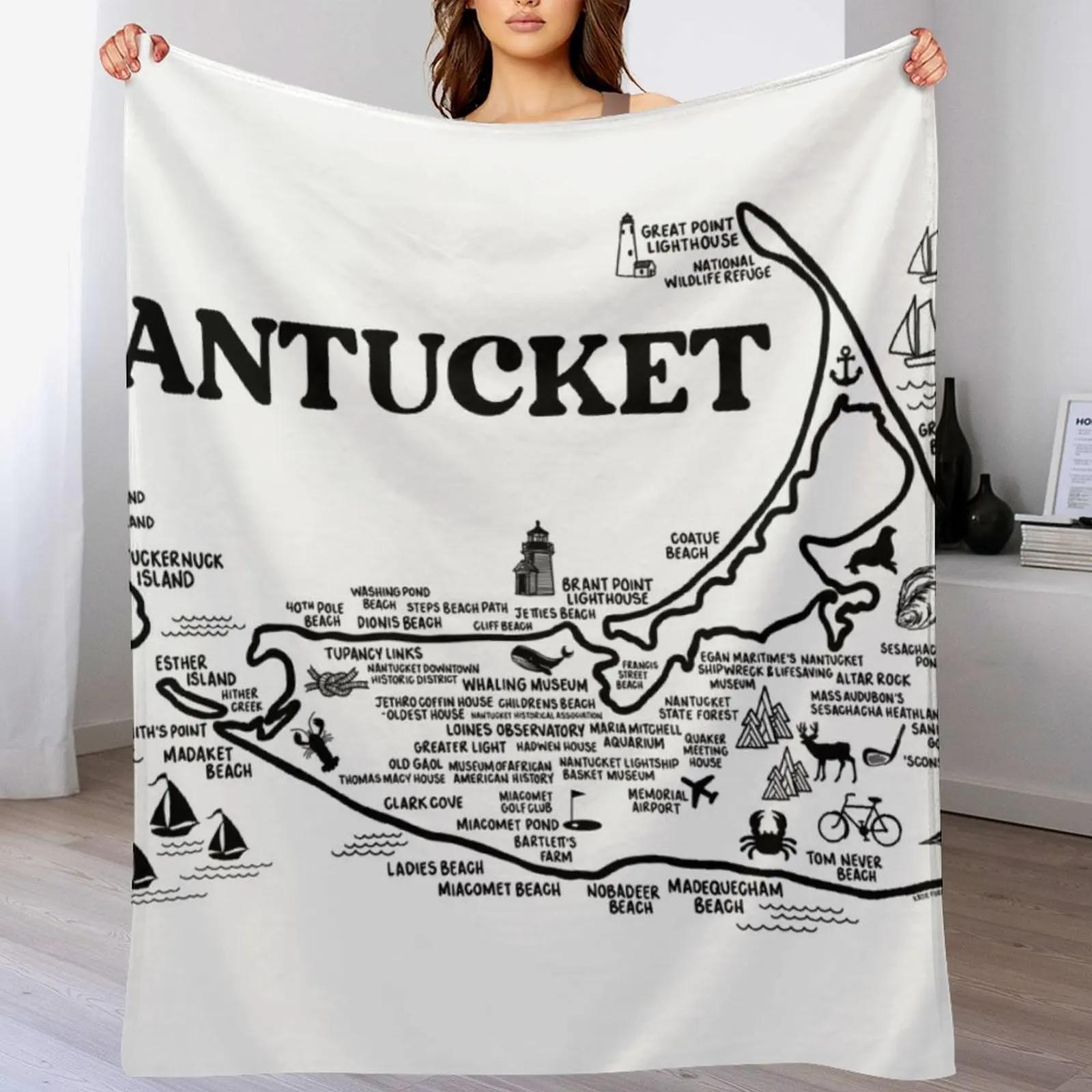 

Nantucket Map Throw Blanket Portable Lightweight Blanket for Travel Camping 102x76cm(40x30in)