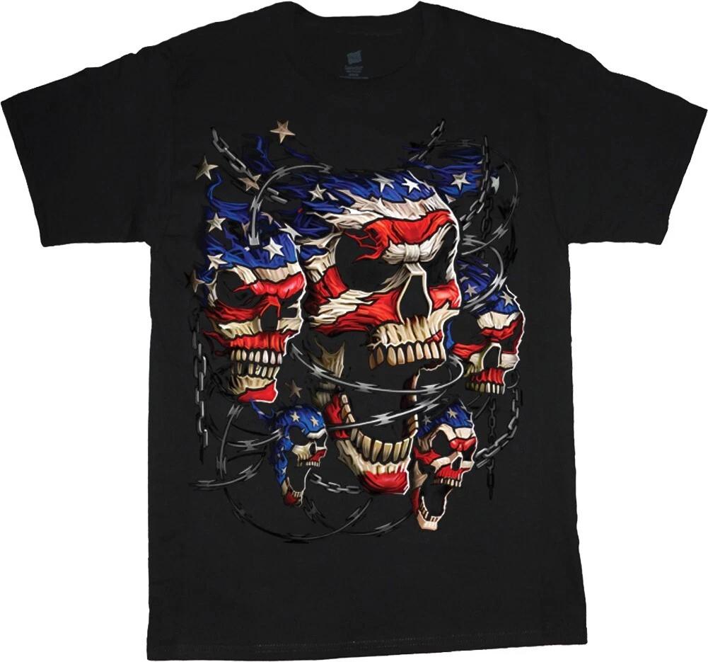 American Flag T-shirt Mens Graphic Tees Patriotic Skull Shirts Clothing Apparel L
