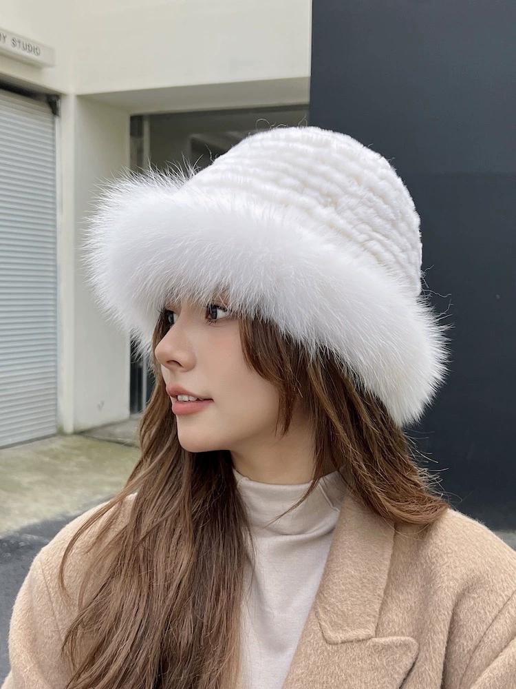 Rex Rabbit Fur Fisherman's Hat Children Autumn and Winter Warm Temperament Versatile Fox Hair Ear Protector Basin Hat Tide Shows Small Face