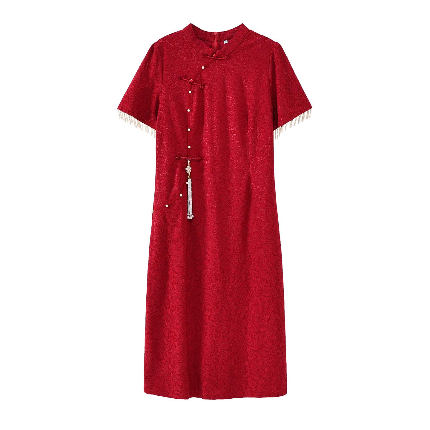 

Zhi Xuan Plus Size Women s Tassel Qipao Dress for Bridal Engagements - Summer 2026 Jacquard 3XL (80-90 kg) червоний
