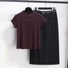 2025 Autumn Women's Two-Piece Set: Popular Purple Short-Sleeved T-Shirt and Midi Skirt.
