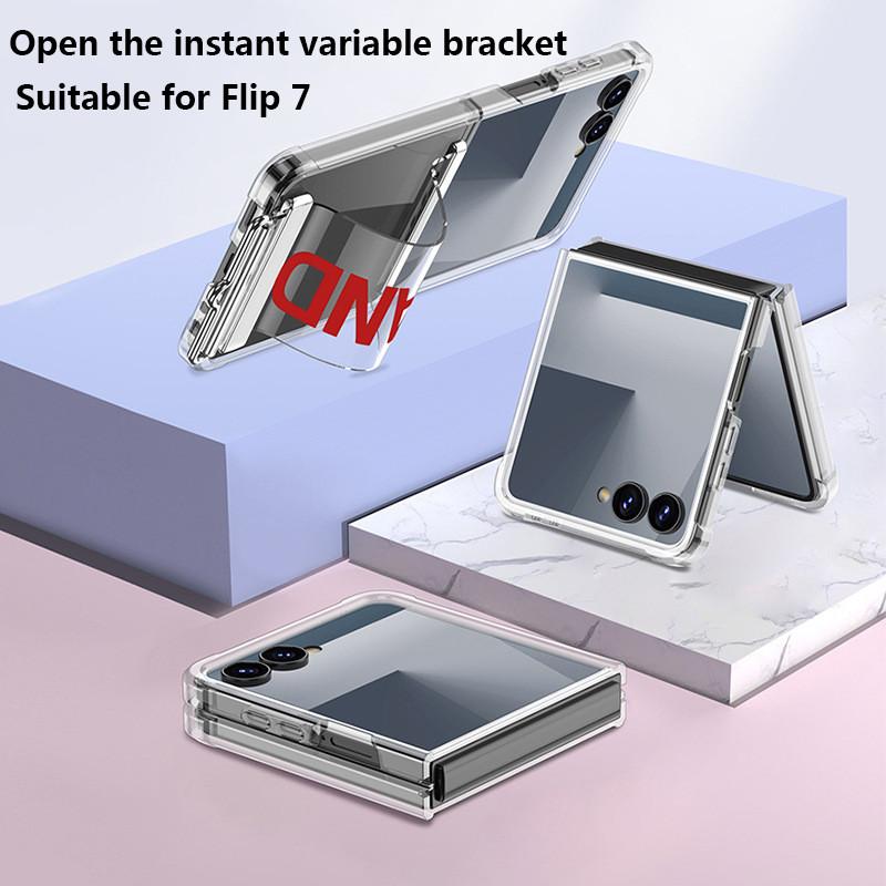 Wrist Strap Case For Samsung Z Flip7 Flip 6 ZFLIP7 5G Corners Airbag Ultra Thin Transparent Anti-Collision Cover