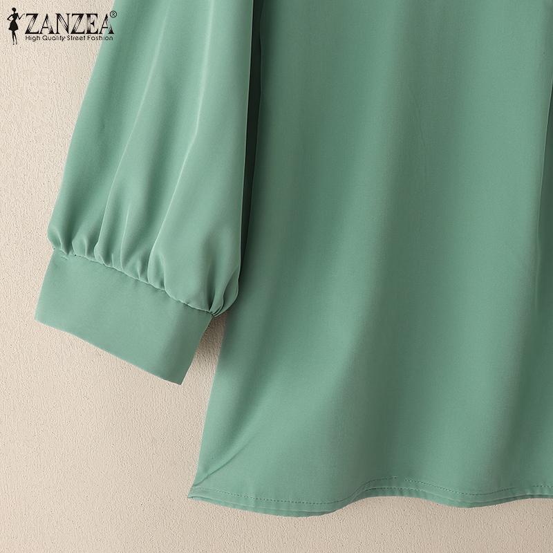 ZANZEA Women Casual V-Neck 3/4 Sleeve Loose Plain Blouse
