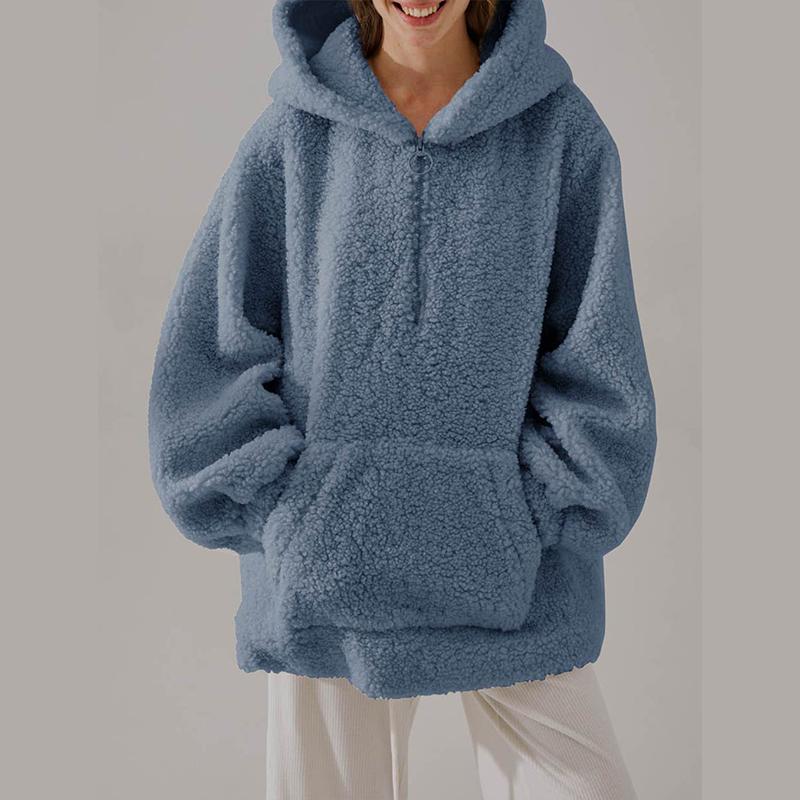 Fashionable Hooded Sweatshirt Women Solid Color Casual Pullover Top