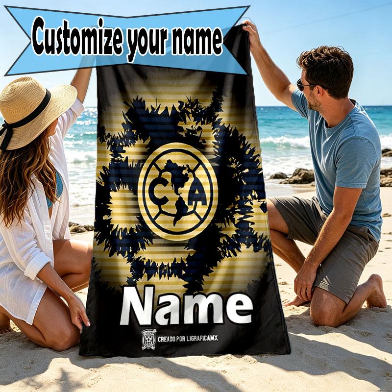 Custom Name Personalized Club America Print Beach Towel, for Trip Camping Beach Party Home Decor, Birthday Gift for Family & Friends