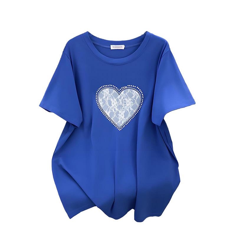 Women's Plus Size Slimming Loose Round Neck Mid-Length Short-Sleeve T-Shirt (Sizes 200/300/350 Jin), Style 1058