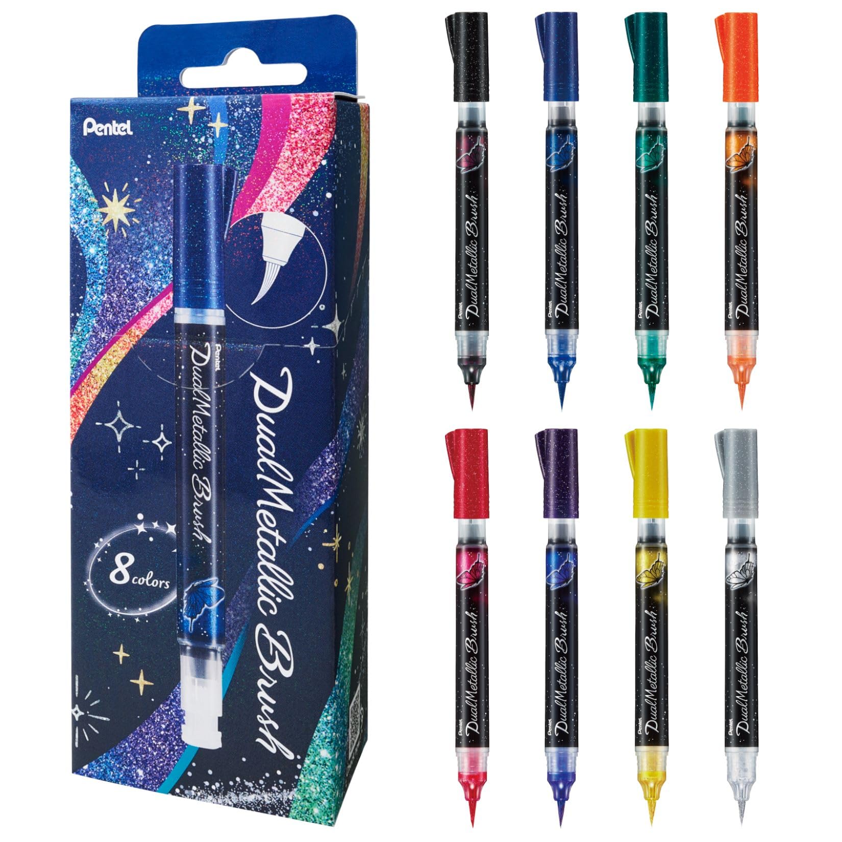 Pentel Dual Metallic Brush Pen Set 8-Color GFH-D8ST