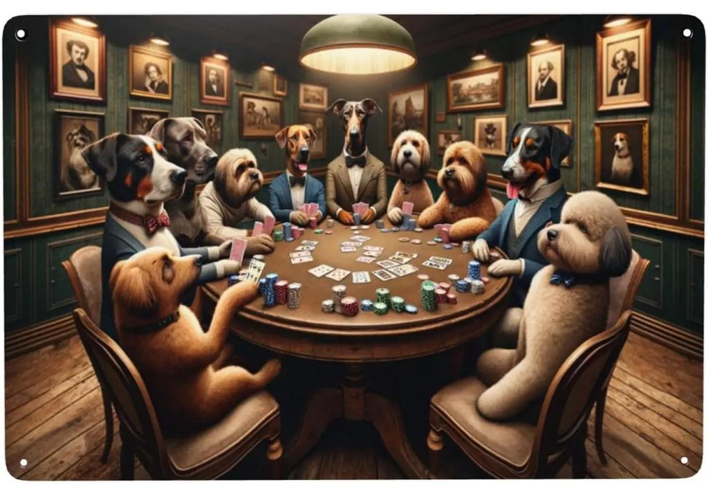 Dog Playing Poker Game Game Poster Tin Sign Cafe Bar Home Wall Art Decoration Retro Metal Tin Sign 8x12 Inch