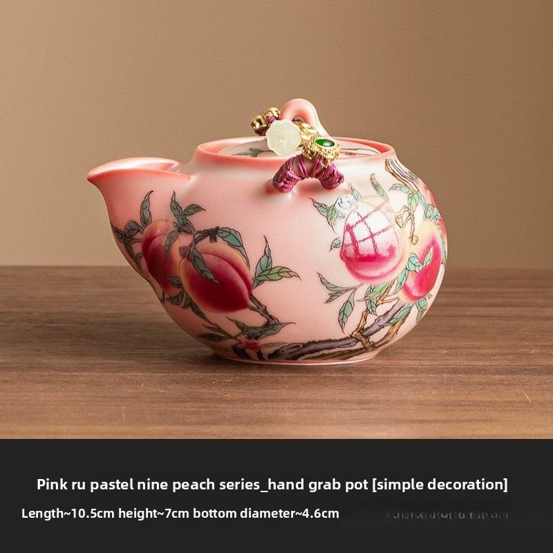 Fanru Pastel Nine Peach Hand Grab Pot Ceramic Teapot To Make Tea Household Kung Fu Tea Set Filter Single Pot Not Hot Gift Box