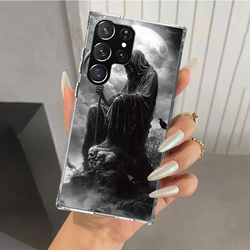 Death Grim Reaper Skull Scythe Phone Case for Samsung Galaxy S26 S24 S23 Ultra S25 Edge S22 S21 Plus S20 FE + Soft Print Shell F