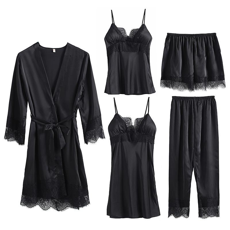 New Women's 5-piece Set Bridal Bridesmaid Wedding Dress Women's Pajamas White Kimono Pajamas Rayon Casual Pajamas Home Clothes