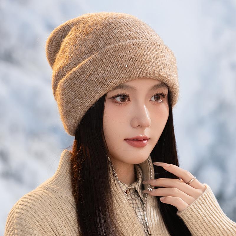 Women's Autumn and Winter Sequins Warm Wool Hat Korean Style Outdoor Casual Windproof Ear Protection Hat Showing Face Small Pile of Hats