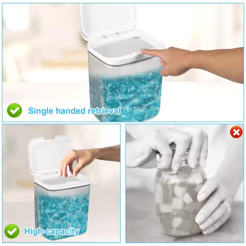 Wäschekapselbehälter 2,8 l Klare Aufbewahrungsbox mit Deckel Automatischer Pop-up Versiegelter Wäschekapselbehälter für Schlafzimmer Küche