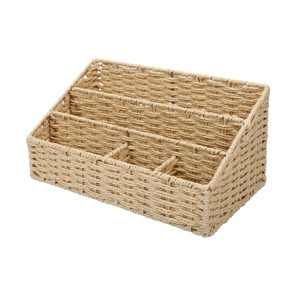 2pcs Woven Mail Desk File Holder Paper Rope Iron Frame Natural Tabletop Modern Storage for Letters Magazine Stationery Small It